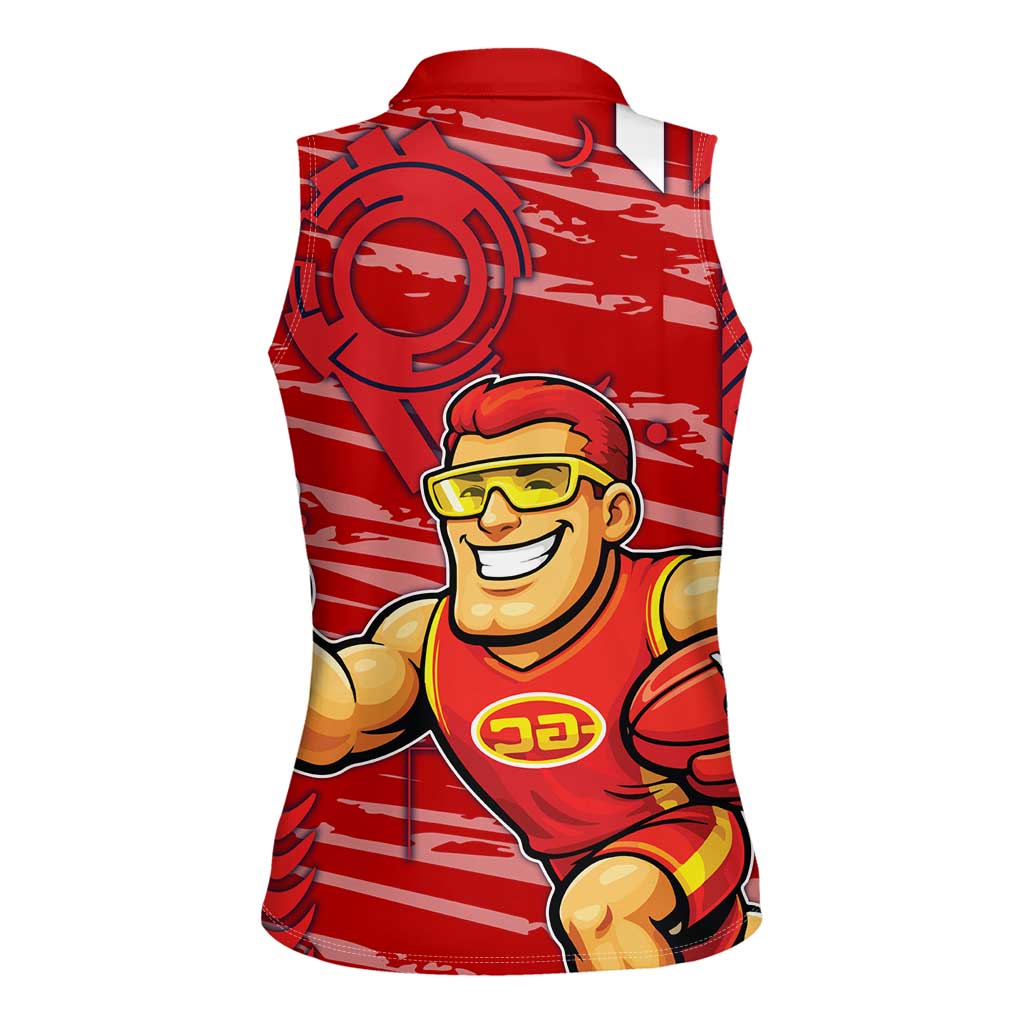Gold Coast Suns Women Sleeveless Polo Shirt Mascot Cartoon Football Illustration Style