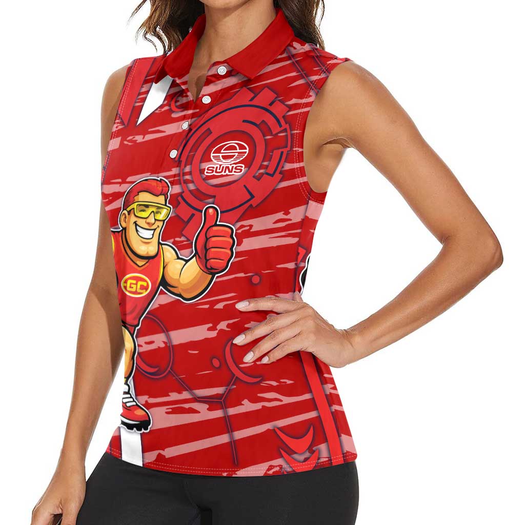 Gold Coast Suns Women Sleeveless Polo Shirt Mascot Cartoon Football Illustration Style