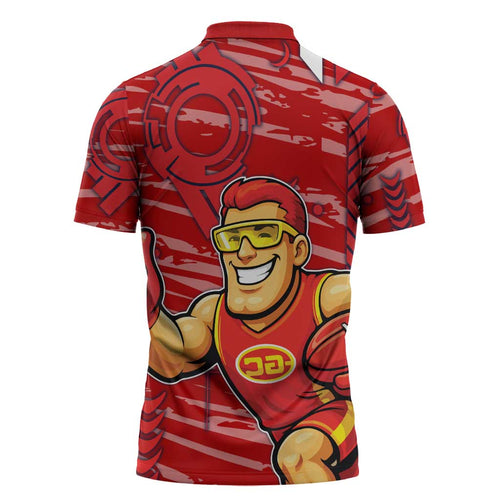 Gold Coast Suns Zipper Polo Shirt Mascot Cartoon Football Illustration Style