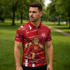 Gold Coast Suns Zipper Polo Shirt Mascot Cartoon Football Illustration Style