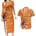 Greater Western Sydney Giants Couples Matching Long Sleeve Bodycon Dress and Hawaiian Shirt Mascot Cartoon Football Illustration Style