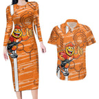 Greater Western Sydney Giants Couples Matching Long Sleeve Bodycon Dress and Hawaiian Shirt Mascot Cartoon Football Illustration Style