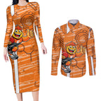Greater Western Sydney Giants Couples Matching Long Sleeve Bodycon Dress and Long Sleeve Button Shirt Mascot Cartoon Football Illustration Style
