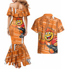Greater Western Sydney Giants Couples Matching Mermaid Dress and Hawaiian Shirt Mascot Cartoon Football Illustration Style