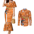 Greater Western Sydney Giants Couples Matching Mermaid Dress and Long Sleeve Button Shirt Mascot Cartoon Football Illustration Style