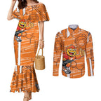Greater Western Sydney Giants Couples Matching Mermaid Dress and Long Sleeve Button Shirt Mascot Cartoon Football Illustration Style