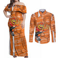 Greater Western Sydney Giants Couples Matching Off Shoulder Maxi Dress and Long Sleeve Button Shirt Mascot Cartoon Football Illustration Style