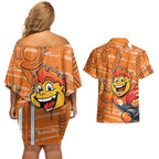 Greater Western Sydney Giants Couples Matching Off Shoulder Short Dress and Hawaiian Shirt Mascot Cartoon Football Illustration Style