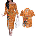 Greater Western Sydney Giants Couples Matching Off The Shoulder Long Sleeve Dress and Hawaiian Shirt Mascot Cartoon Football Illustration Style