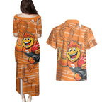 Greater Western Sydney Giants Couples Matching Puletasi and Hawaiian Shirt Mascot Cartoon Football Illustration Style