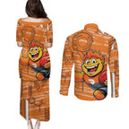 Greater Western Sydney Giants Couples Matching Puletasi and Long Sleeve Button Shirt Mascot Cartoon Football Illustration Style