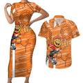 Greater Western Sydney Giants Couples Matching Short Sleeve Bodycon Dress and Hawaiian Shirt Mascot Cartoon Football Illustration Style
