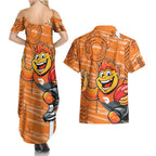 Greater Western Sydney Giants Couples Matching Summer Maxi Dress and Hawaiian Shirt Mascot Cartoon Football Illustration Style
