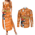 Greater Western Sydney Giants Couples Matching Summer Maxi Dress and Long Sleeve Button Shirt Mascot Cartoon Football Illustration Style