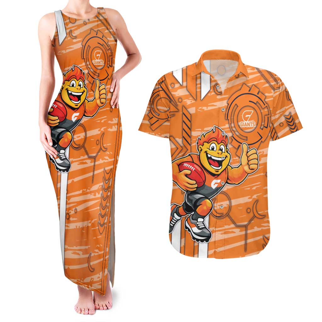 Greater Western Sydney Giants Couples Matching Tank Maxi Dress and Hawaiian Shirt Mascot Cartoon Football Illustration Style