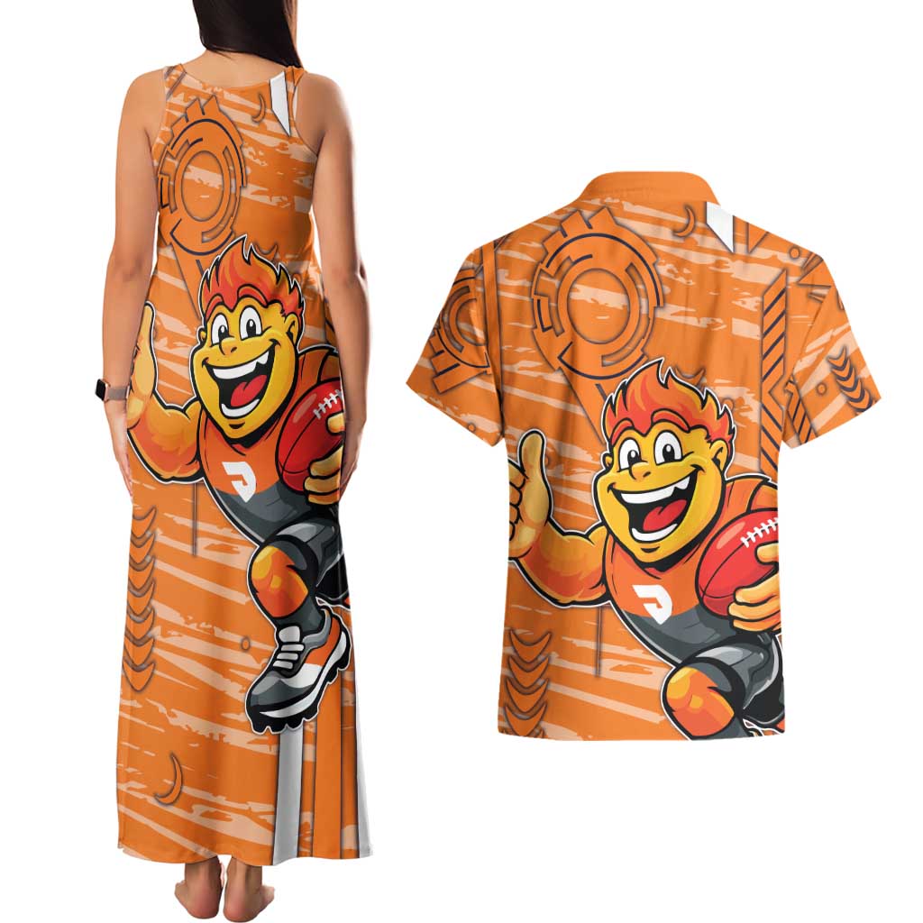 Greater Western Sydney Giants Couples Matching Tank Maxi Dress and Hawaiian Shirt Mascot Cartoon Football Illustration Style