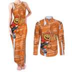 Greater Western Sydney Giants Couples Matching Tank Maxi Dress and Long Sleeve Button Shirt Mascot Cartoon Football Illustration Style