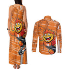 Greater Western Sydney Giants Couples Matching Tank Maxi Dress and Long Sleeve Button Shirt Mascot Cartoon Football Illustration Style