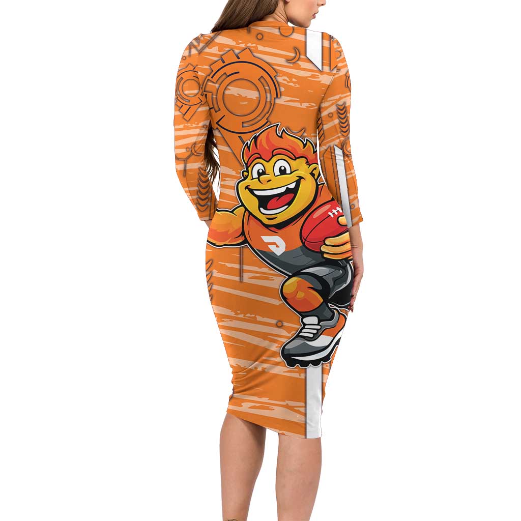 Greater Western Sydney Giants Family Matching Long Sleeve Bodycon Dress and Hawaiian Shirt Mascot Cartoon Football Illustration Style