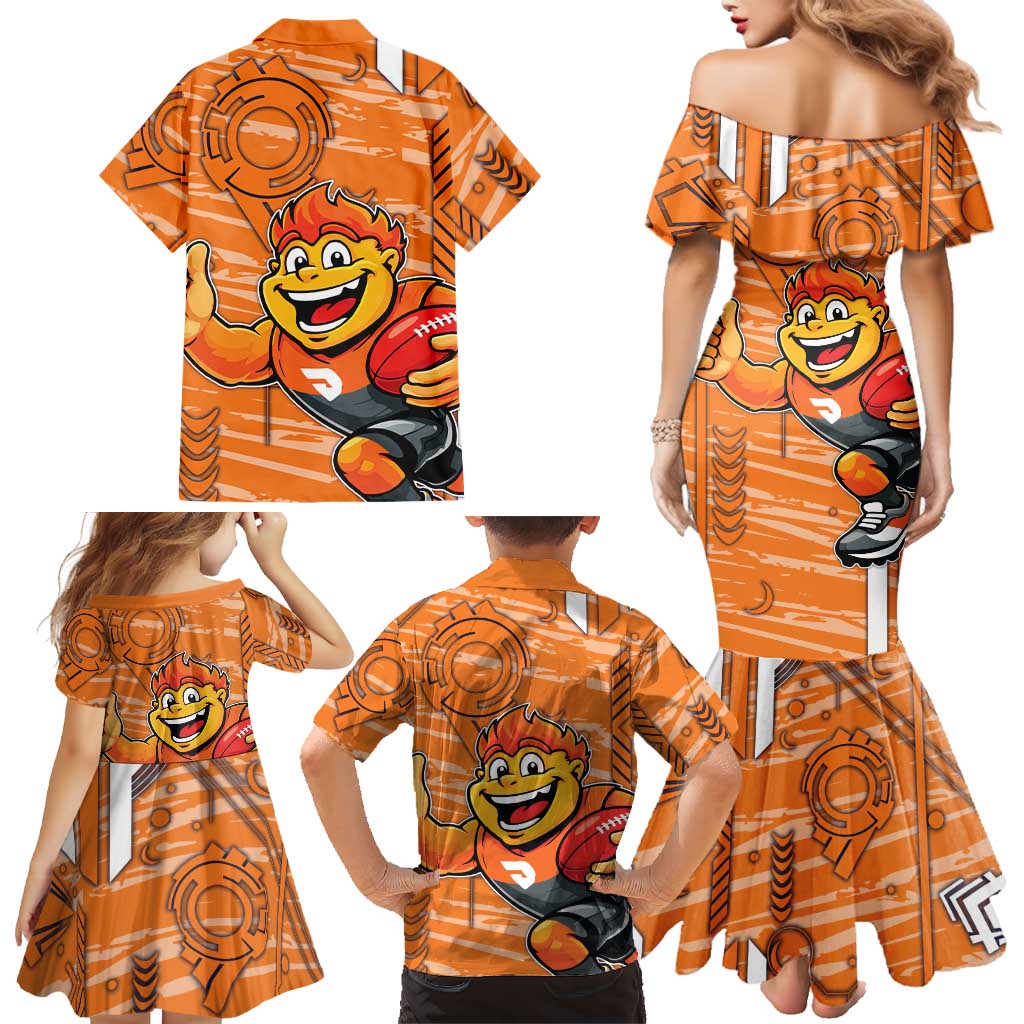 Greater Western Sydney Giants Family Matching Mermaid Dress and Hawaiian Shirt Mascot Cartoon Football Illustration Style