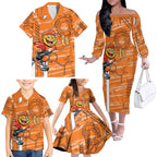 Greater Western Sydney Giants Family Matching Off The Shoulder Long Sleeve Dress and Hawaiian Shirt Mascot Cartoon Football Illustration Style
