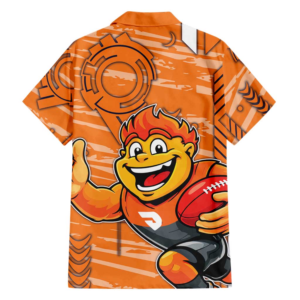 Greater Western Sydney Giants Family Matching Off The Shoulder Long Sleeve Dress and Hawaiian Shirt Mascot Cartoon Football Illustration Style