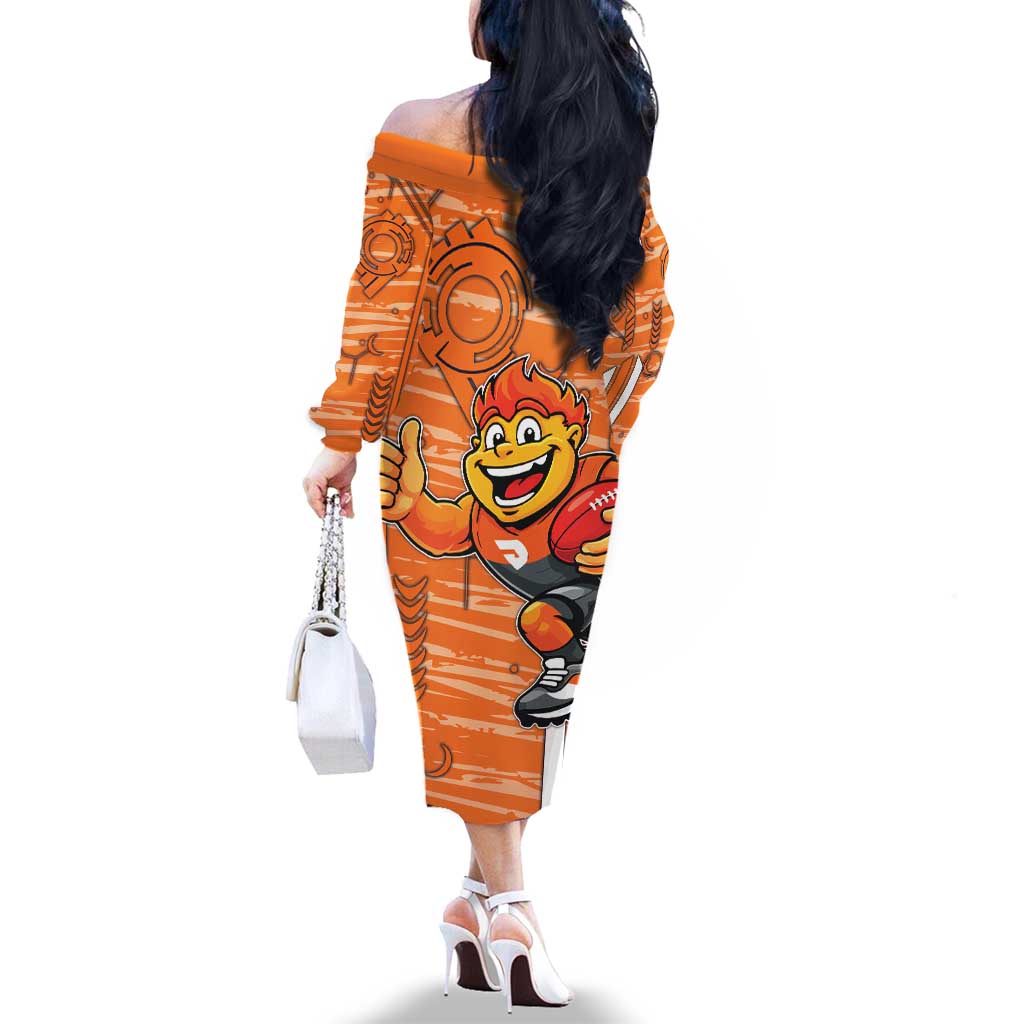 Greater Western Sydney Giants Family Matching Off The Shoulder Long Sleeve Dress and Hawaiian Shirt Mascot Cartoon Football Illustration Style
