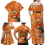 Greater Western Sydney Giants Family Matching Off Shoulder Maxi Dress and Hawaiian Shirt Mascot Cartoon Football Illustration Style