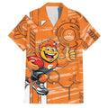 Greater Western Sydney Giants Family Matching Off Shoulder Maxi Dress and Hawaiian Shirt Mascot Cartoon Football Illustration Style