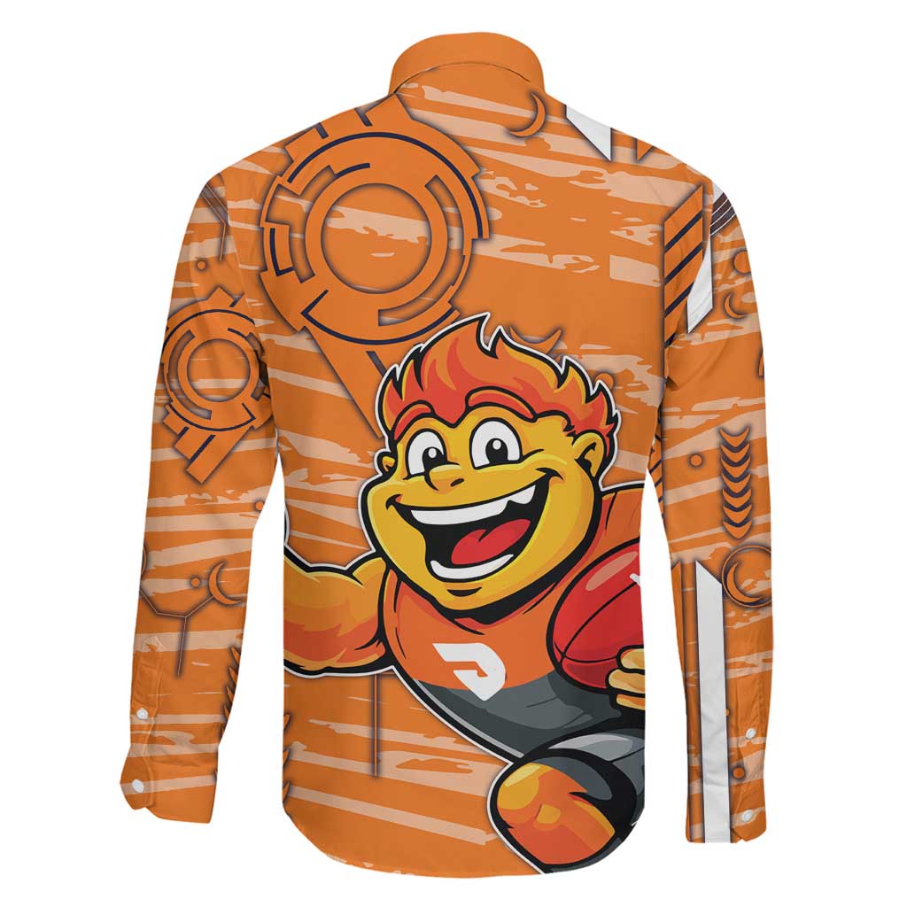 Greater Western Sydney Giants Family Matching Off Shoulder Maxi Dress and Hawaiian Shirt Mascot Cartoon Football Illustration Style
