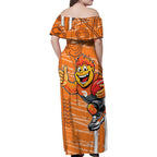 Greater Western Sydney Giants Family Matching Off Shoulder Maxi Dress and Hawaiian Shirt Mascot Cartoon Football Illustration Style