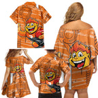Greater Western Sydney Giants Family Matching Off Shoulder Short Dress and Hawaiian Shirt Mascot Cartoon Football Illustration Style