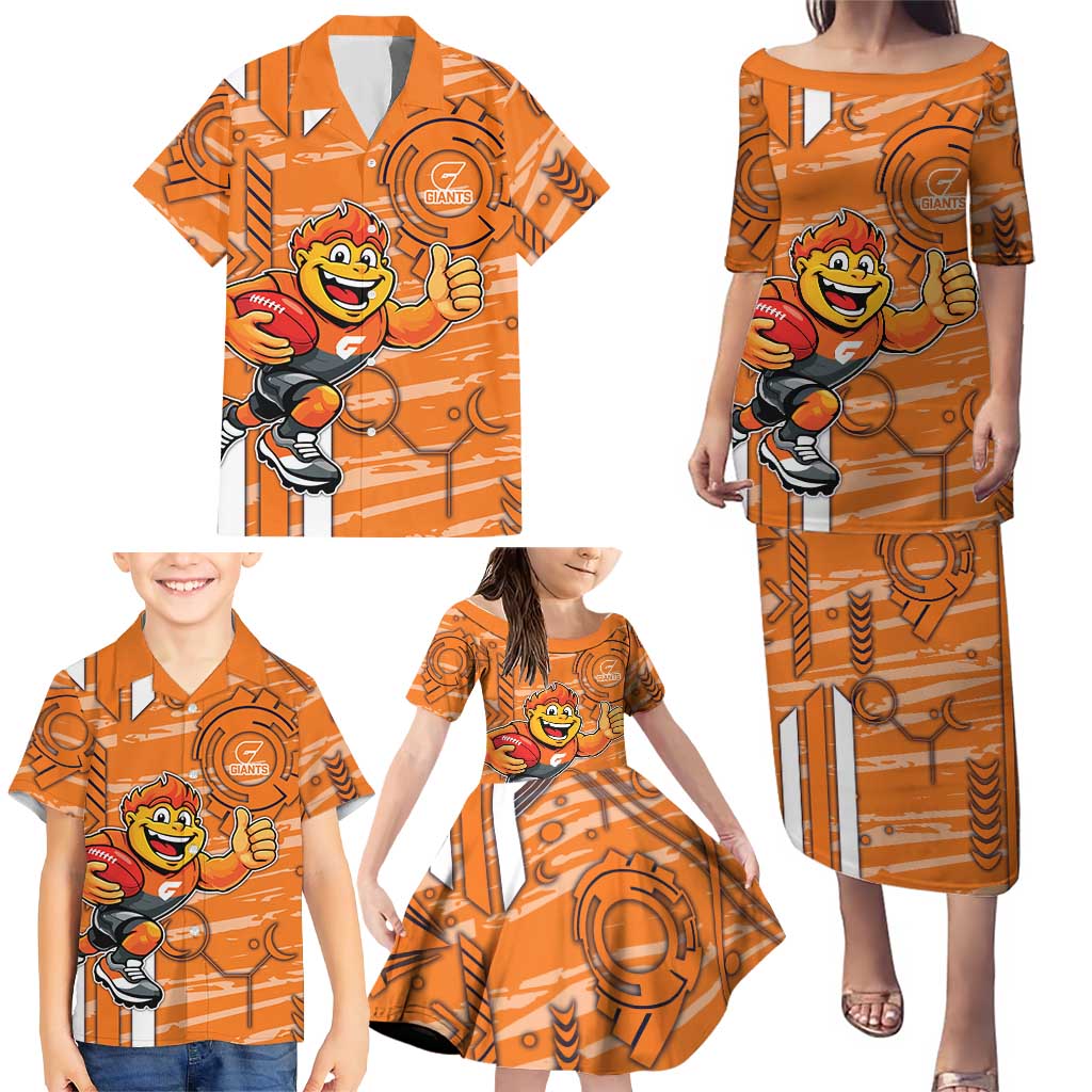 Greater Western Sydney Giants Family Matching Puletasi and Hawaiian Shirt Mascot Cartoon Football Illustration Style