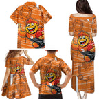 Greater Western Sydney Giants Family Matching Puletasi and Hawaiian Shirt Mascot Cartoon Football Illustration Style