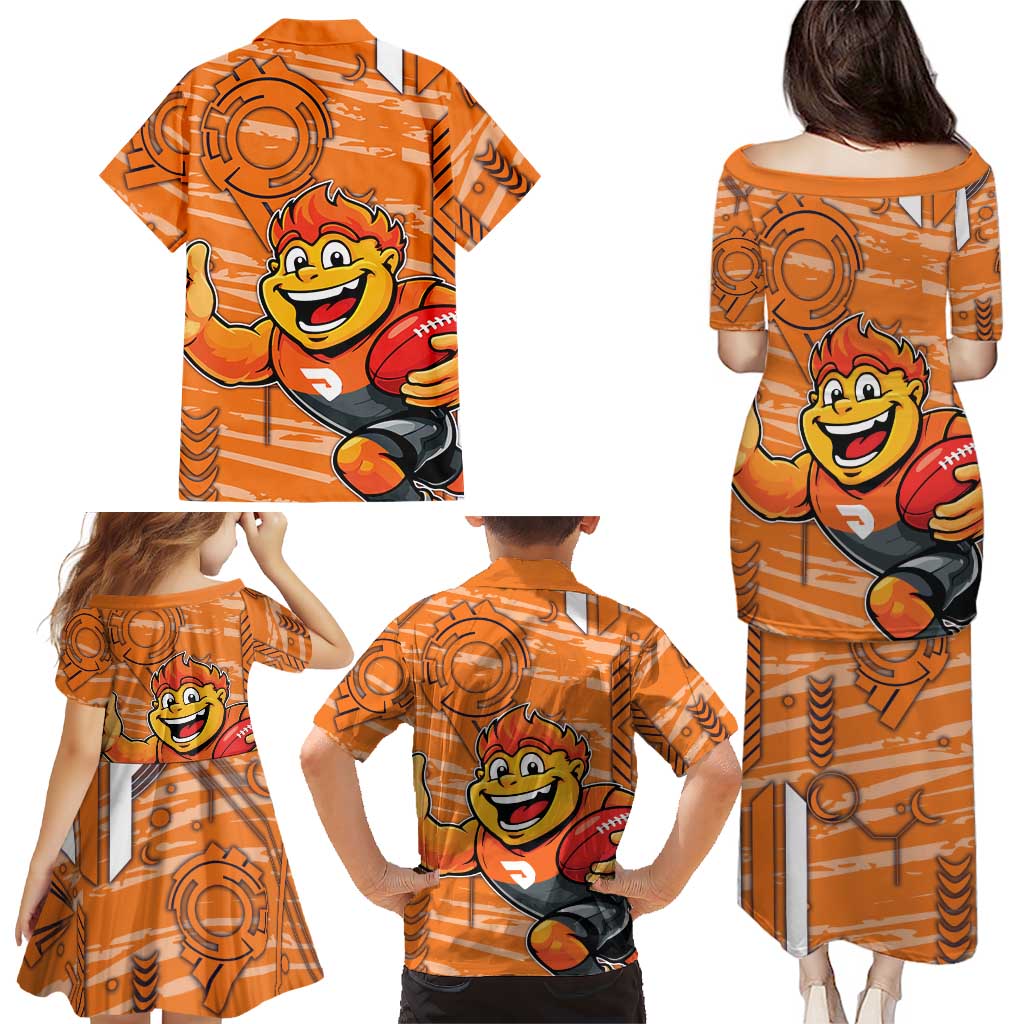 Greater Western Sydney Giants Family Matching Puletasi and Hawaiian Shirt Mascot Cartoon Football Illustration Style