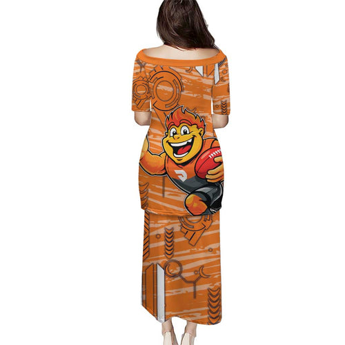 Greater Western Sydney Giants Family Matching Puletasi and Hawaiian Shirt Mascot Cartoon Football Illustration Style
