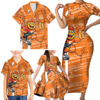 Greater Western Sydney Giants Family Matching Short Sleeve Bodycon Dress and Hawaiian Shirt Mascot Cartoon Football Illustration Style