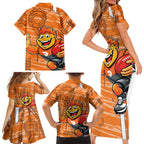 Greater Western Sydney Giants Family Matching Short Sleeve Bodycon Dress and Hawaiian Shirt Mascot Cartoon Football Illustration Style