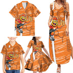 Greater Western Sydney Giants Family Matching Summer Maxi Dress and Hawaiian Shirt Mascot Cartoon Football Illustration Style