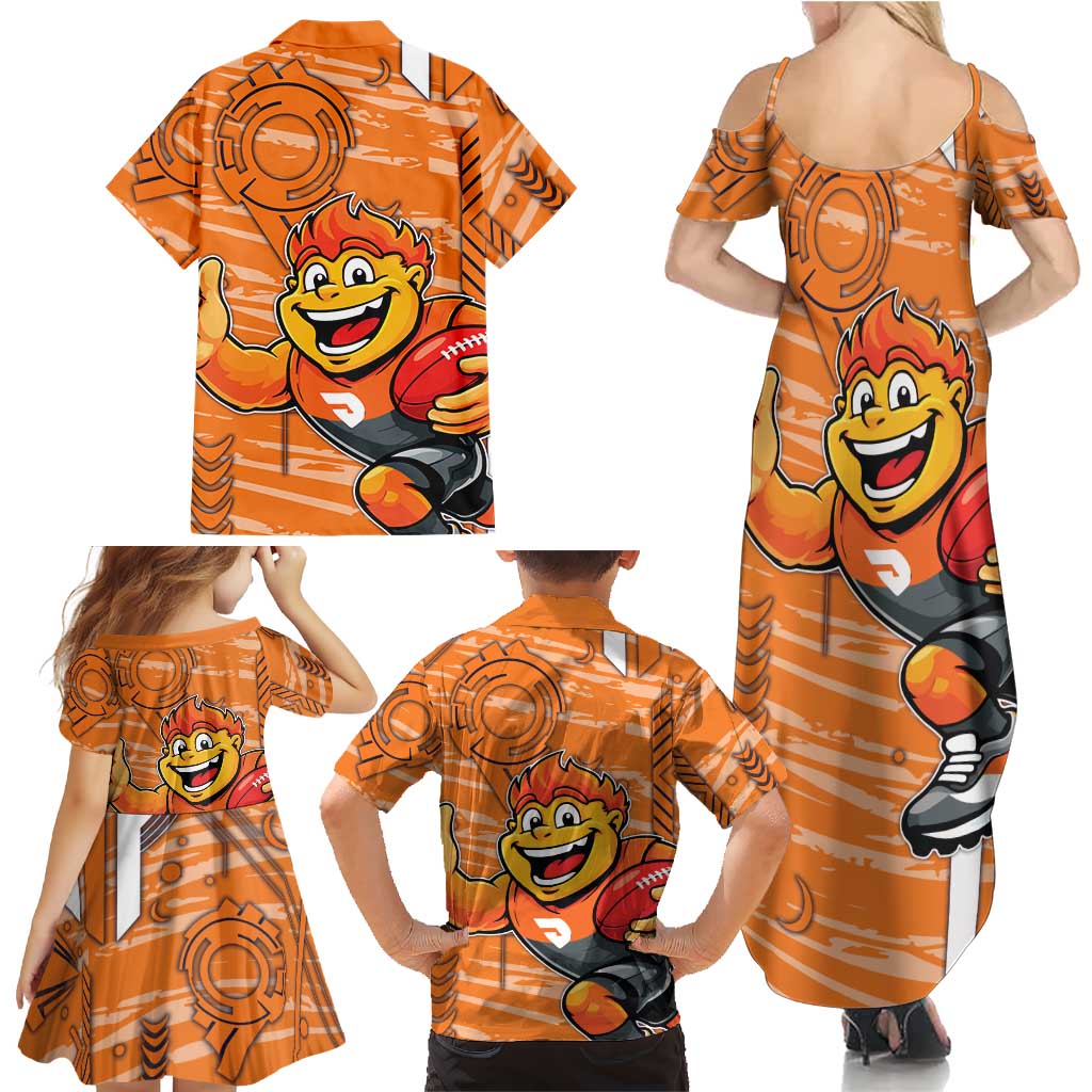 Greater Western Sydney Giants Family Matching Summer Maxi Dress and Hawaiian Shirt Mascot Cartoon Football Illustration Style