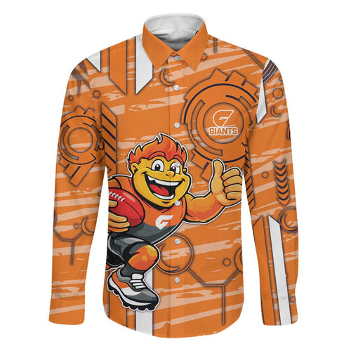 Greater Western Sydney Giants Family Matching Summer Maxi Dress and Hawaiian Shirt Mascot Cartoon Football Illustration Style