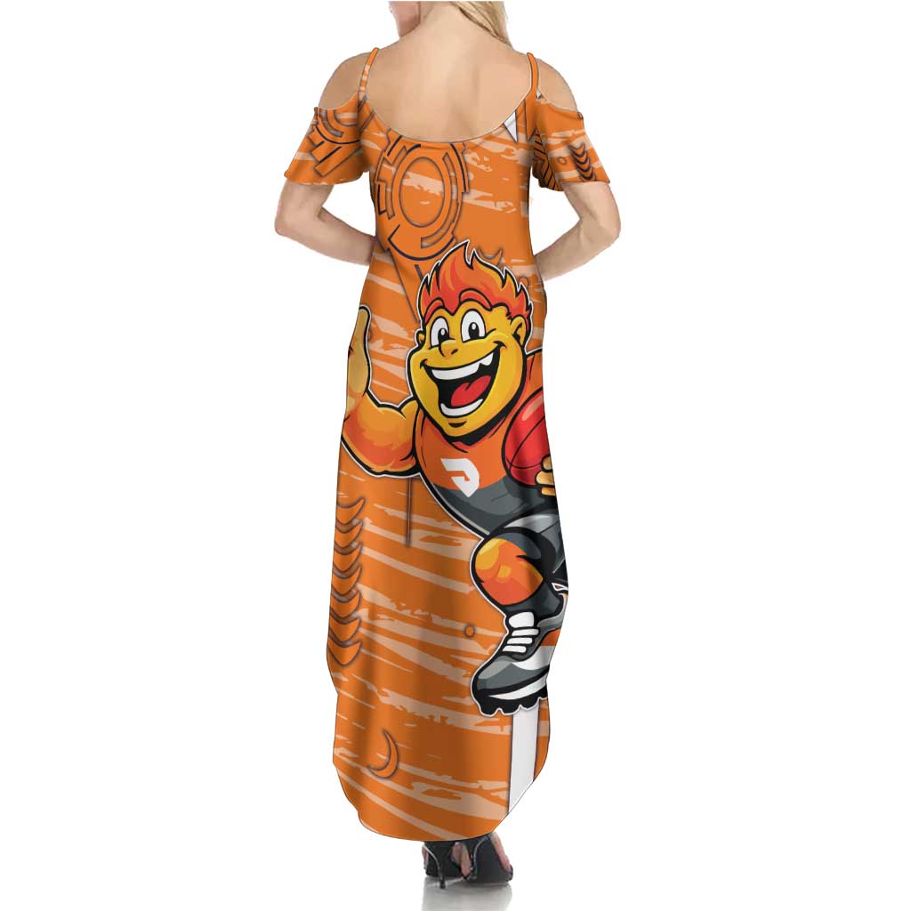 Greater Western Sydney Giants Family Matching Summer Maxi Dress and Hawaiian Shirt Mascot Cartoon Football Illustration Style