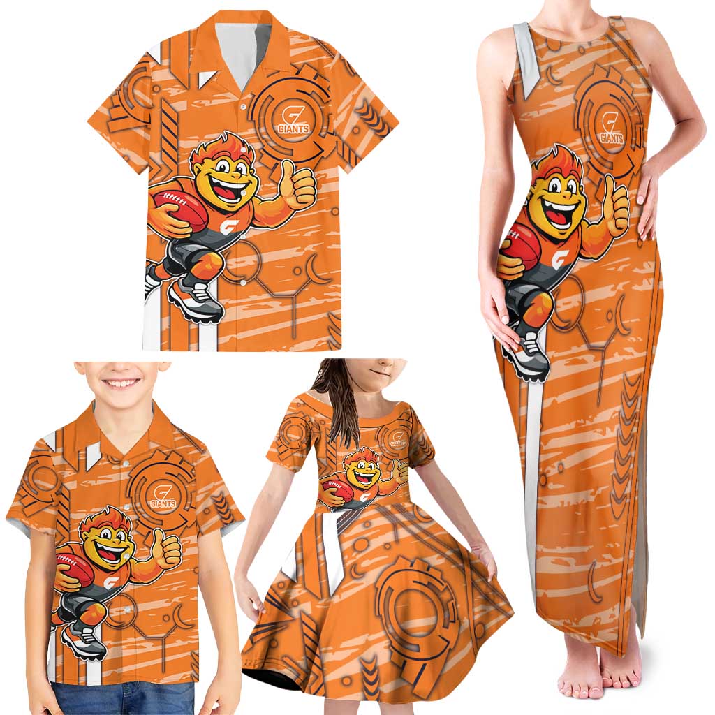 Greater Western Sydney Giants Family Matching Tank Maxi Dress and Hawaiian Shirt Mascot Cartoon Football Illustration Style