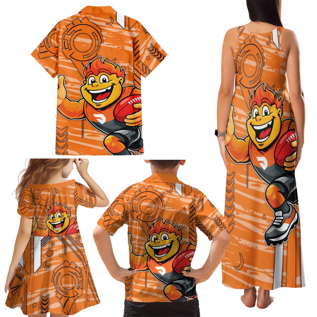 Greater Western Sydney Giants Family Matching Tank Maxi Dress and Hawaiian Shirt Mascot Cartoon Football Illustration Style