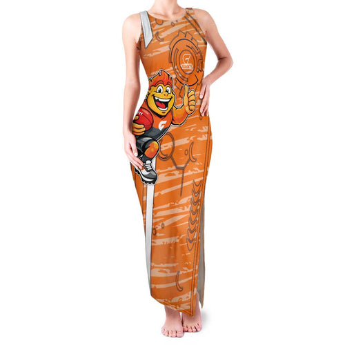 Greater Western Sydney Giants Family Matching Tank Maxi Dress and Hawaiian Shirt Mascot Cartoon Football Illustration Style