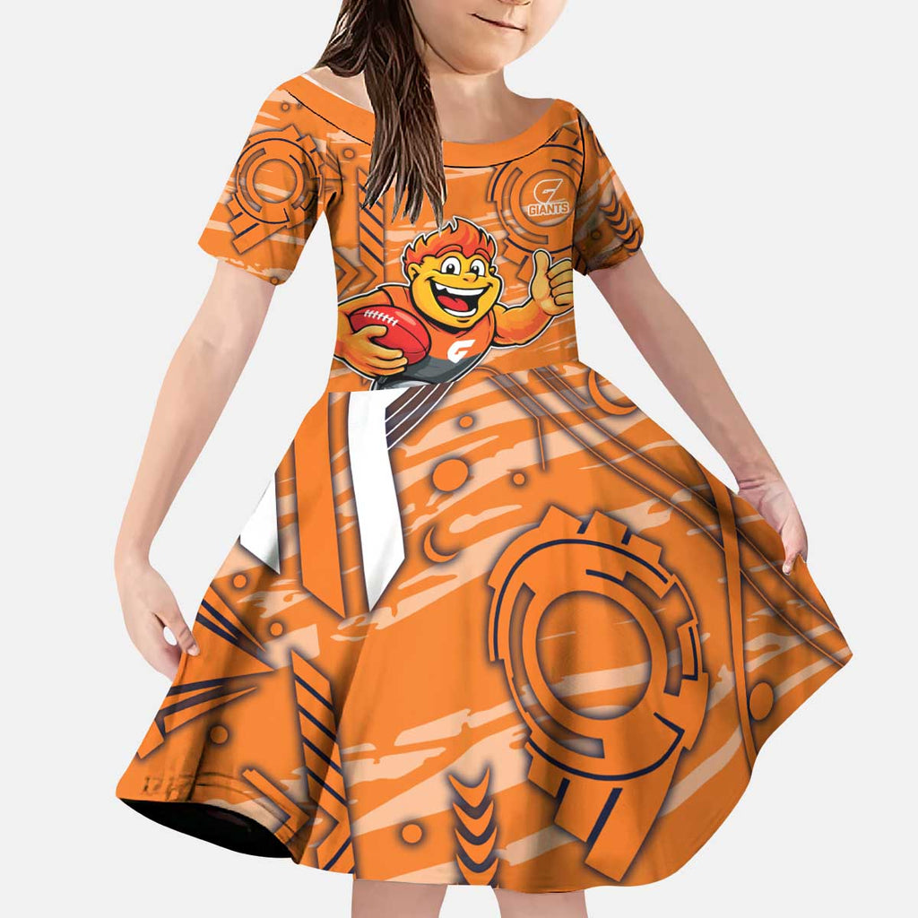 Greater Western Sydney Giants Kid Short Sleeve Dress Mascot Cartoon Football Illustration Style