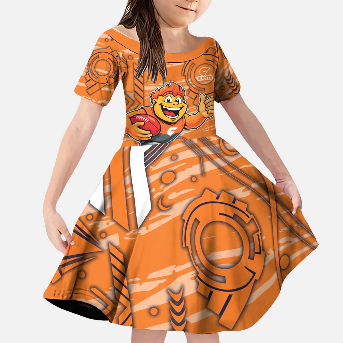 Greater Western Sydney Giants Kid Short Sleeve Dress Mascot Cartoon Football Illustration Style