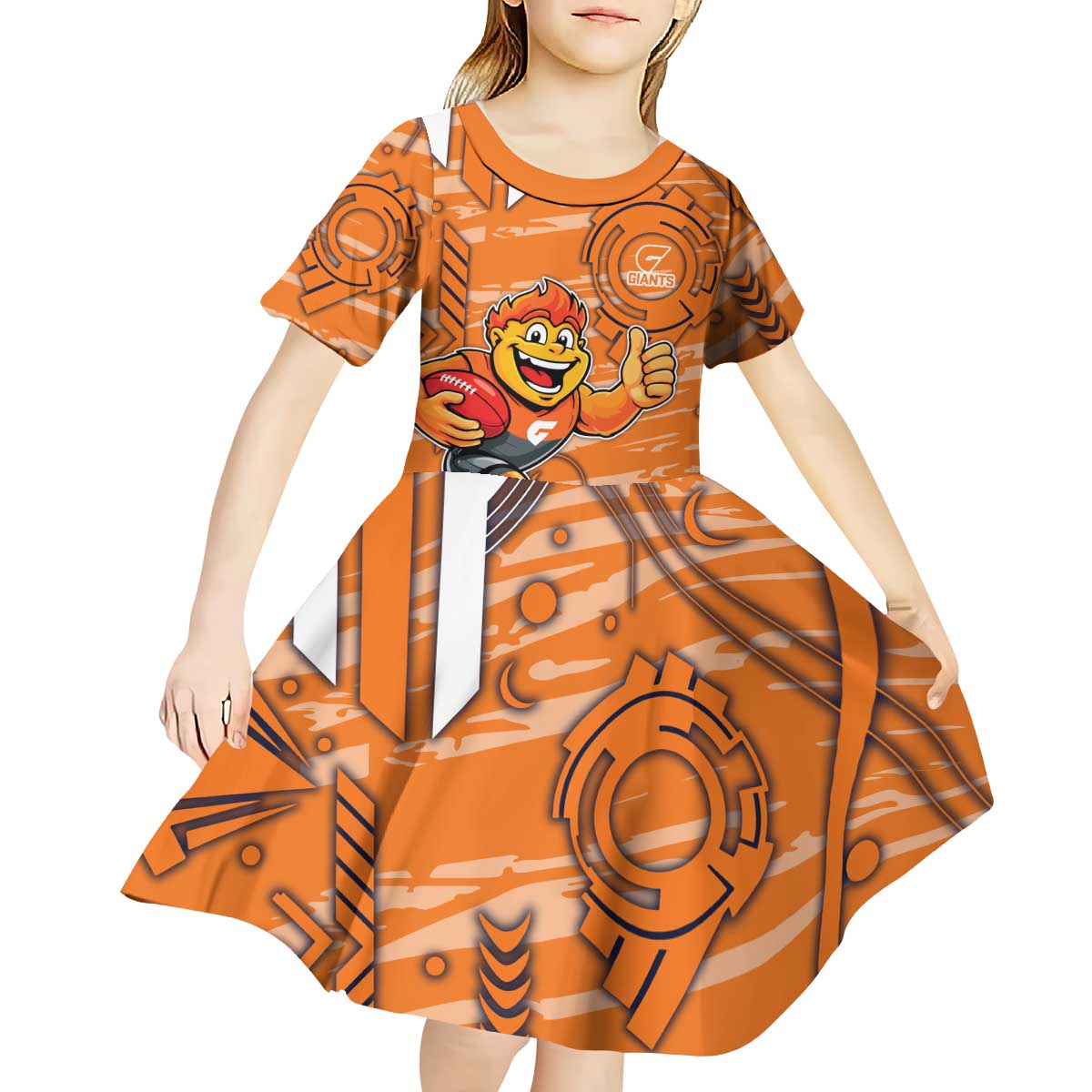 Greater Western Sydney Giants Kid Short Sleeve Dress Mascot Cartoon Football Illustration Style