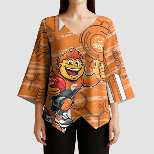 Greater Western Sydney Giants Kimono Sleeve Blouse Mascot Cartoon Football Illustration Style