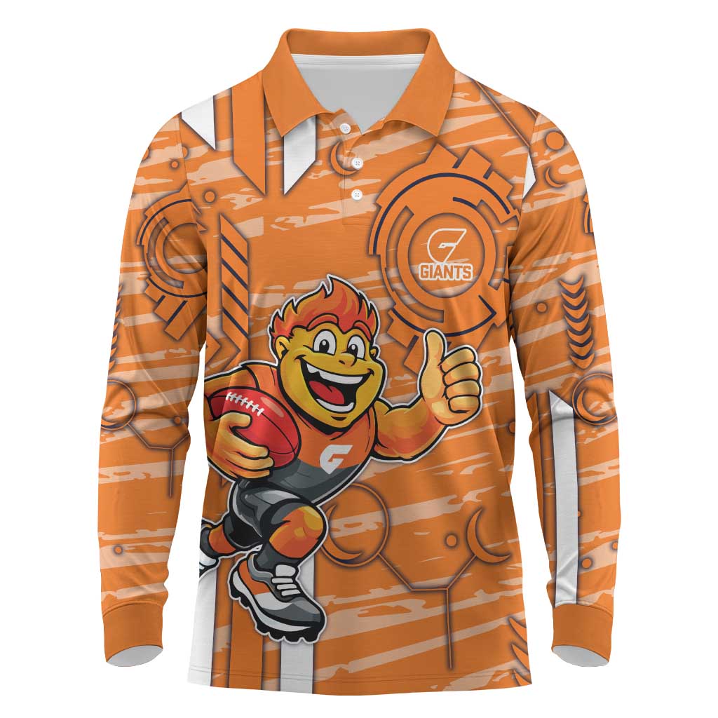 Greater Western Sydney Giants Long Sleeve Polo Shirt Mascot Cartoon Football Illustration Style